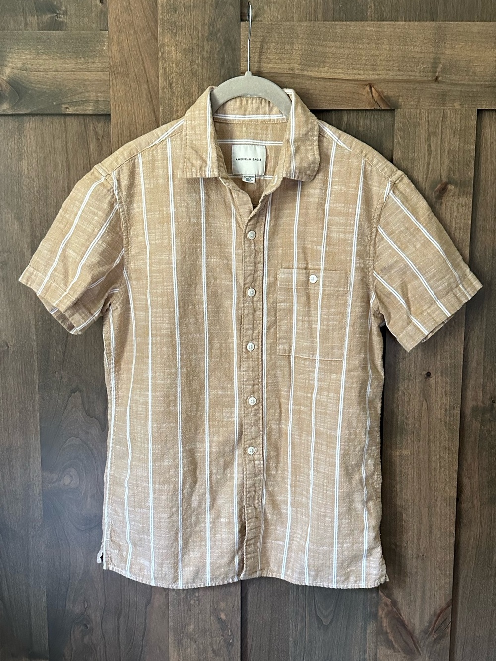 American Eagle Men’s Striped Button Down Short Sleeve Shirt